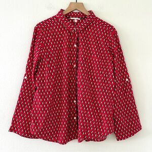 VICTORIA'S SECRET Penguin Print Pajama Sleep Shirt Button up Red XL 100% Cotton